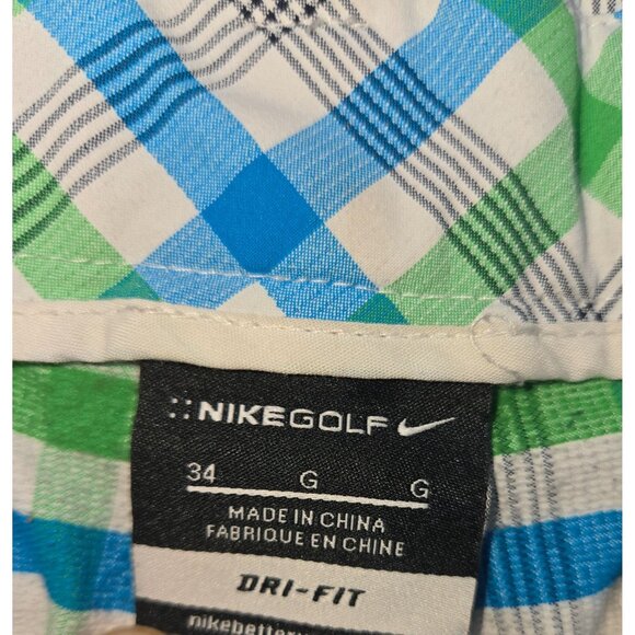 Nike Golf Mens Plaid Dri-Fit Shorts 34 Lightweight Blue Green - Picture 3 of 7